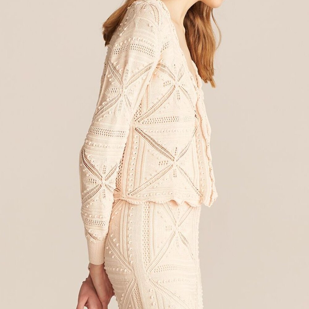 NEW Rebecca Taylor Women Crochet Blush Scallop Hem Tie Front Cropped Cardigan - Picture 3 of 4